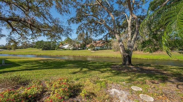 view of yard with a water view