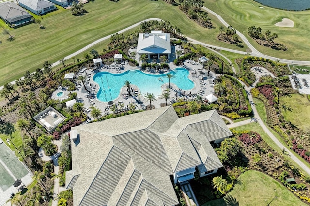 drone / aerial view with golf course view