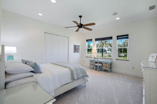 3551 Ridgeland Ct, Punta Gorda, FL 33982 - bedroom with baseboards, visible vents, recessed lighting, a closet, and carpet flooring