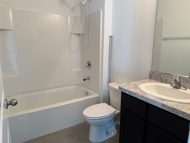 full bathroom featuring tile patterned flooring, toilet, vanity, and  shower combination