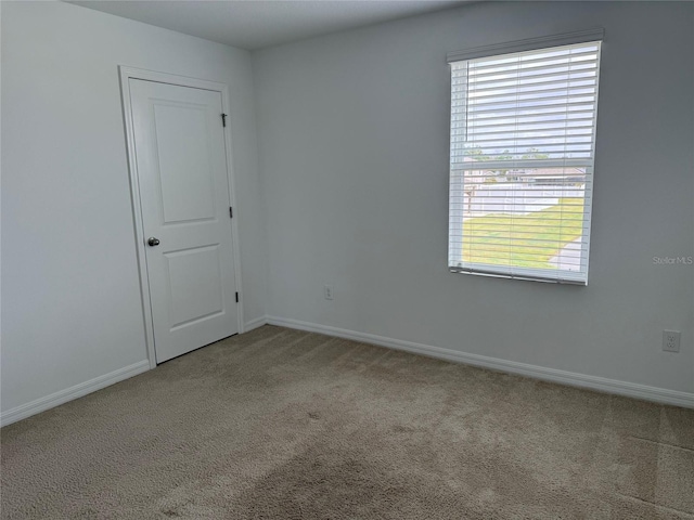 spare room featuring a healthy amount of sunlight, baseboards, and carpet