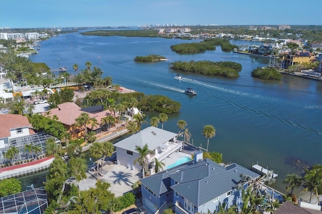 aerial view with a water view