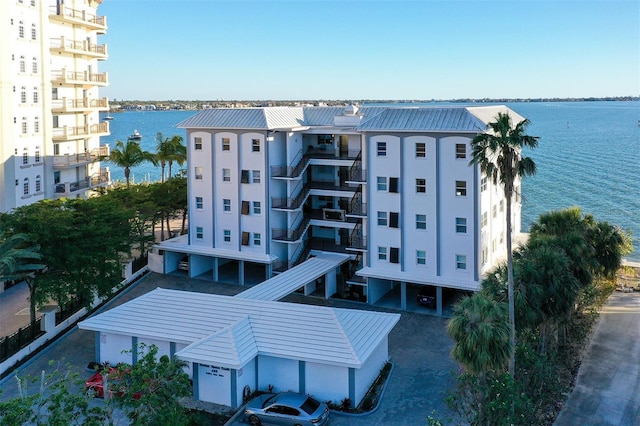 aerial view with a water view