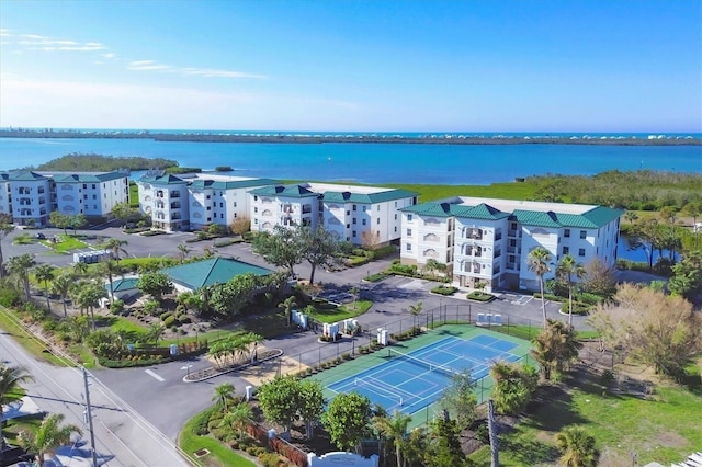 aerial view featuring a water view