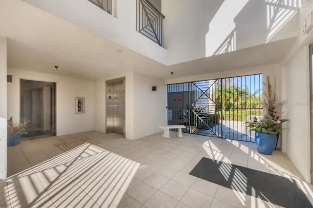 view of patio with elevator