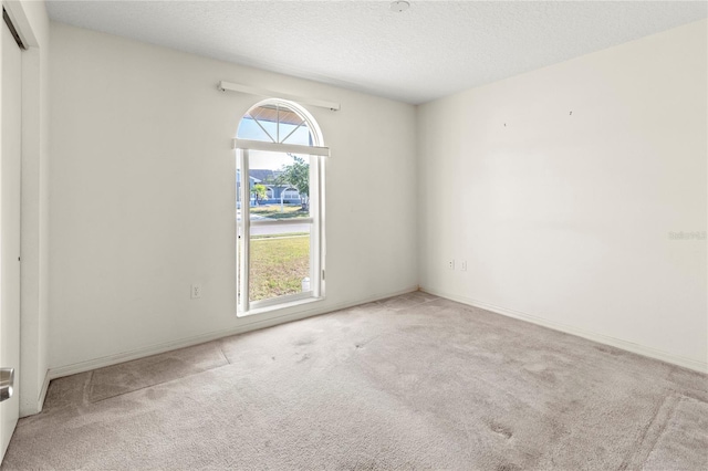 spare room with baseboards, carpet, and a textured ceiling