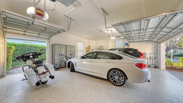 garage with a garage door opener