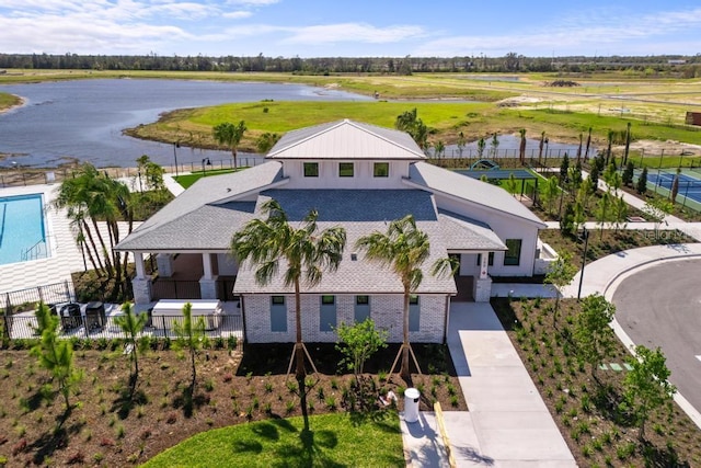 drone / aerial view featuring a water view