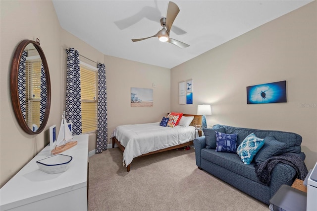 bedroom featuring carpet flooring and ceiling fan