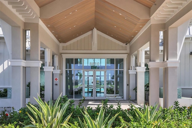 doorway to property featuring french doors