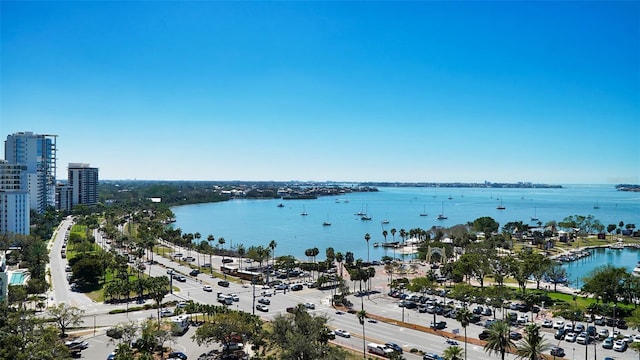 view of water feature featuring a city view