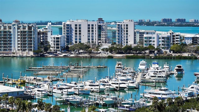 property view of water with a city view