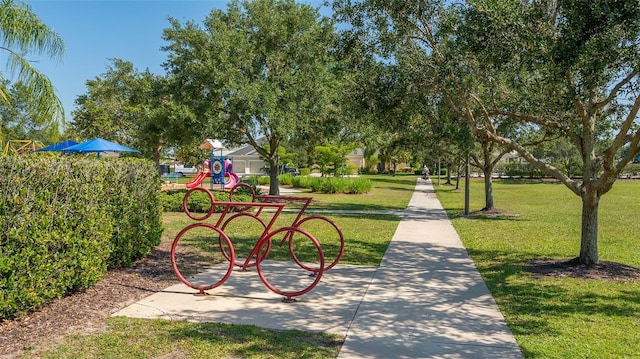 surrounding community with a lawn and playground community