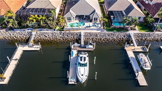 aerial view featuring a water view