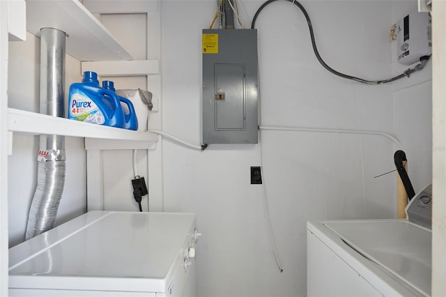 laundry area featuring electric panel, laundry area, and washing machine and dryer