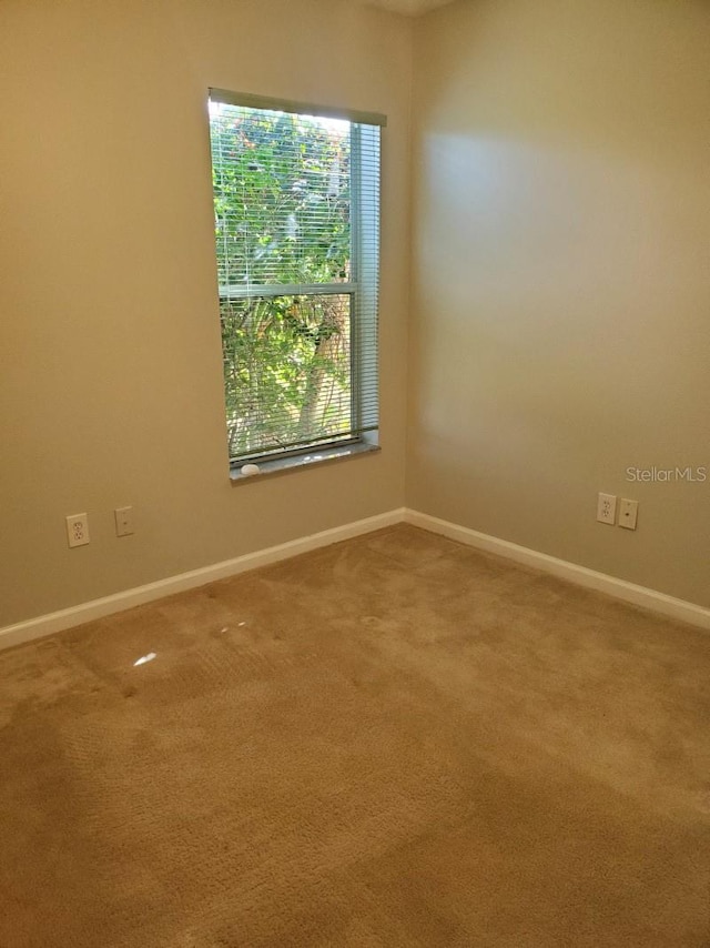 unfurnished room featuring baseboards and carpet