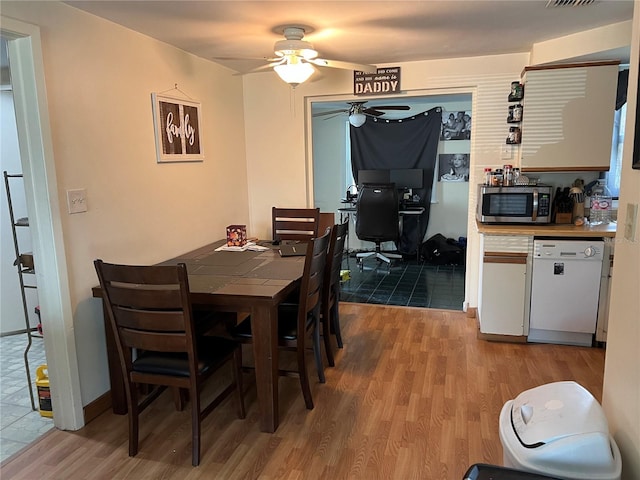 3525 Emory Dr, Holiday, FL 34691 - dining space featuring ceiling fan, visible vents, and wood finished floors