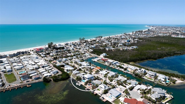 aerial view with a residential view and a water view