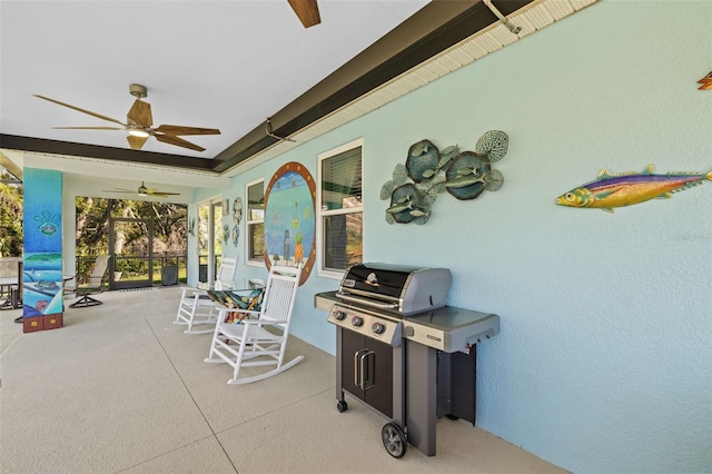 view of patio / terrace with grilling area, covered porch, and ceiling fan