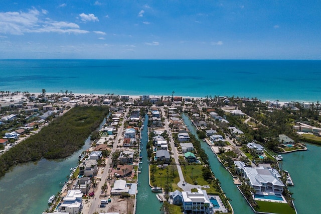 aerial view featuring a residential view and a water view