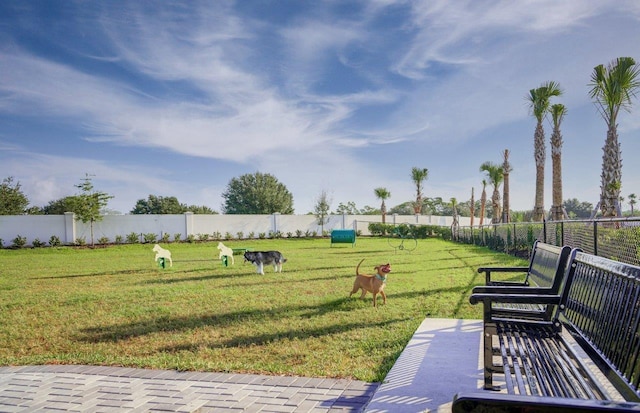 view of yard featuring a rural view and fence