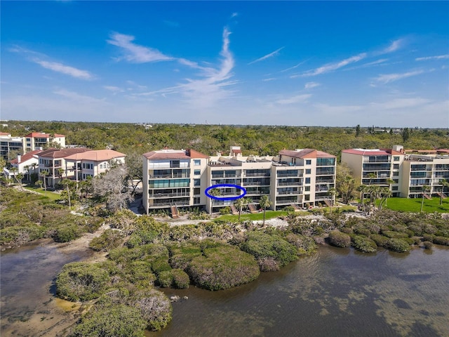 aerial view with a water view