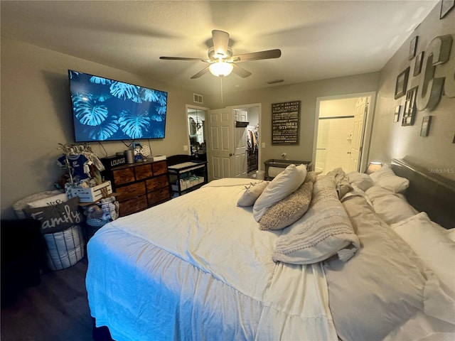 bedroom with visible vents and ceiling fan