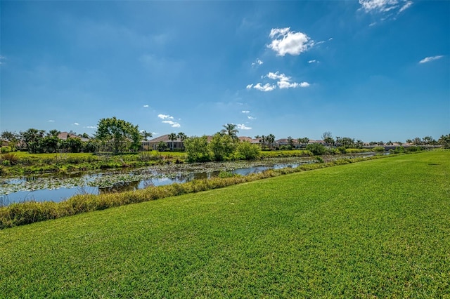 view of yard with a water view