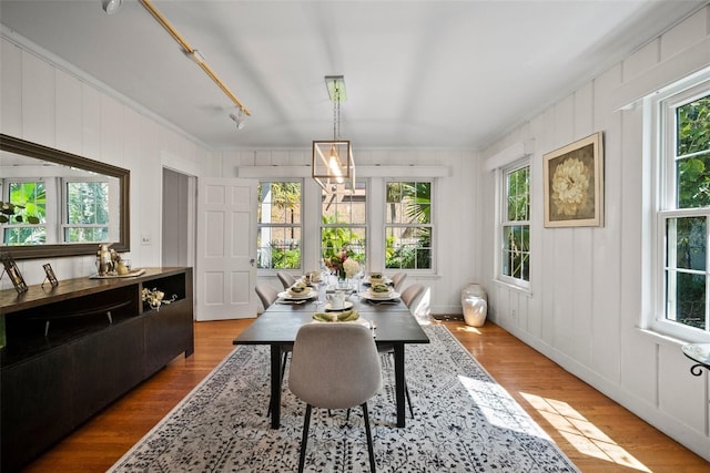 dining space with plenty of natural light and wood finished floors