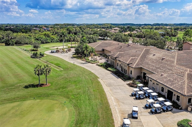 drone / aerial view with view of golf course
