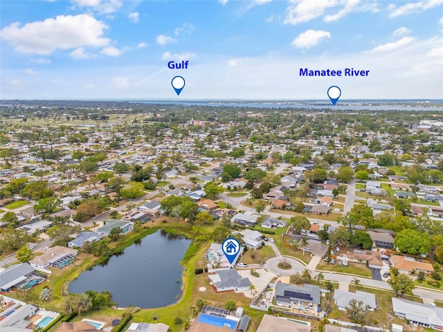 3611 22nd Ave W, Bradenton, FL 34205 - aerial overview of property's location with a large body of water and nearby suburban area