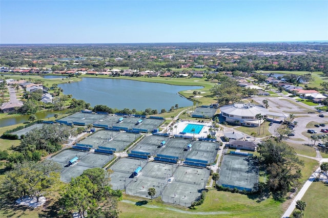 aerial view with a water view