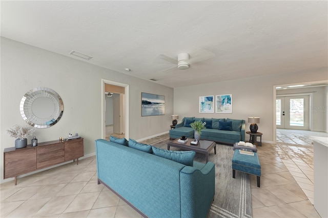 3304 7th Street Ct W, Palmetto, FL 34221 - living area featuring light tile patterned flooring and ceiling fan