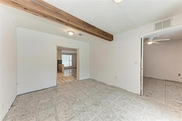 3304 7th Street Ct W, Palmetto, FL 34221 - unfurnished room with ceiling fan, light floors, and beamed ceiling