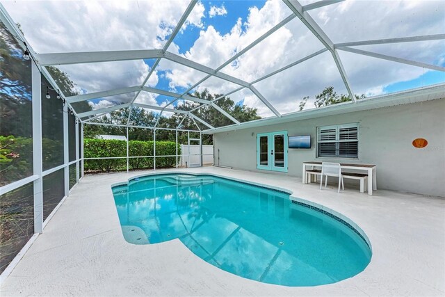 3304 7th Street Ct W, Palmetto, FL 34221 - view of pool featuring french doors, a patio area, and glass enclosure