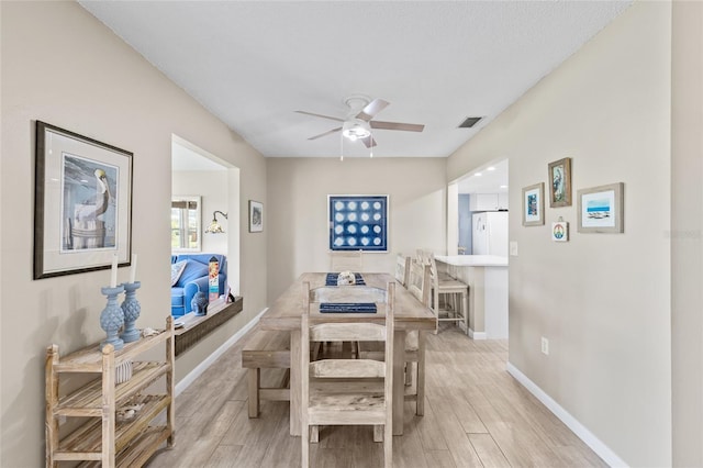 7122 11th Ave W, Bradenton, FL 34209 - dining space with visible vents, baseboards, ceiling fan, and light wood finished floors
