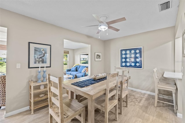 7122 11th Ave W, Bradenton, FL 34209 - dining room featuring visible vents, baseboards, light wood-style flooring, and a ceiling fan