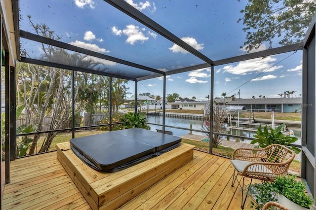 4406 17th St W, Palmetto, FL 34221 - sunroom / solarium featuring a hot tub, a water view, and a residential view