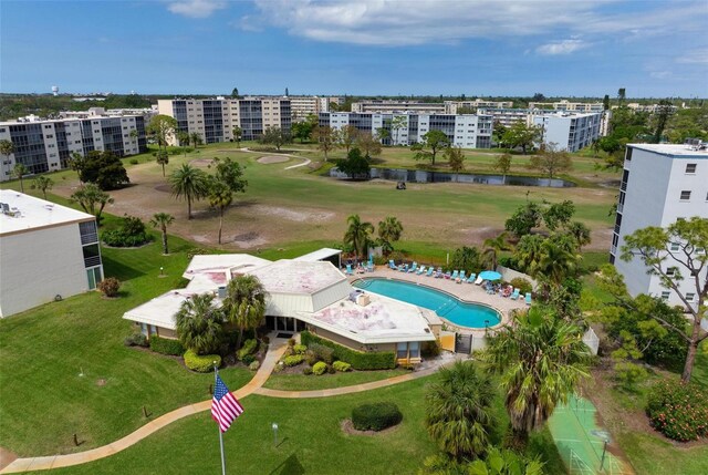 4440 Ironwood Cir Unit 509D, Bradenton, FL 34209 - aerial view of apartment complex / building, a nearby body of water, a golf course, and a pool area