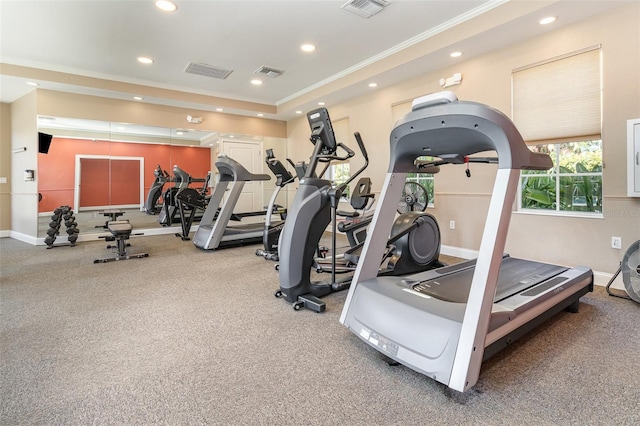 615 Riviera Dunes Way Unit 208, Palmetto, FL 34221 - exercise room featuring crown molding and recessed lighting