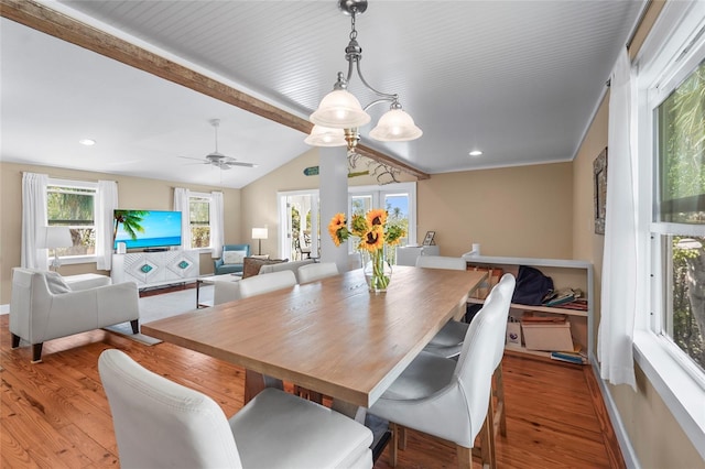 111 Faubel St, Sarasota, FL 34242 - dining room with light wood finished floors, baseboards, lofted ceiling with beams, and recessed lighting