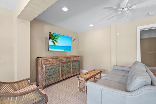 111 Faubel St, Sarasota, FL 34242 - living area featuring a ceiling fan, baseboards, and recessed lighting