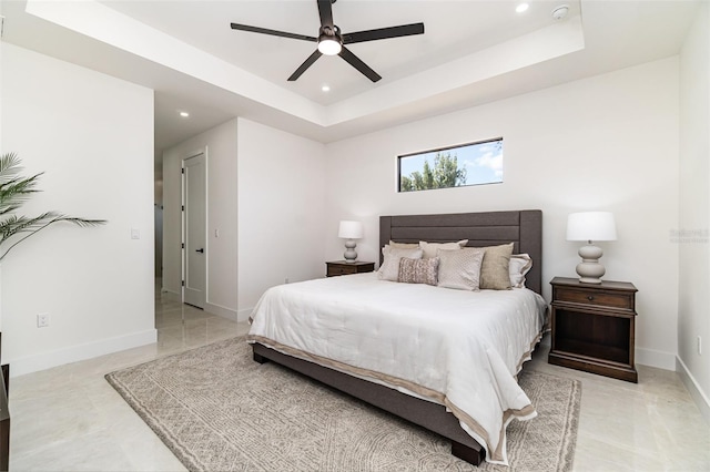 1815 SW 15th Pl, Cape Coral, FL 33991 - bedroom featuring recessed lighting, baseboards, a raised ceiling, and ceiling fan