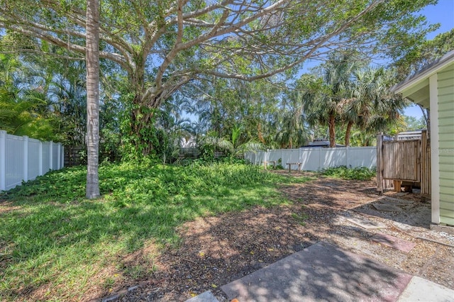 view of yard with a fenced backyard