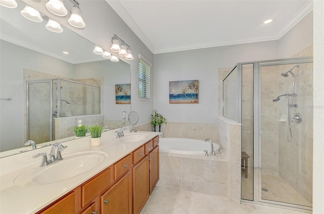 full bath with a sink and a shower stall