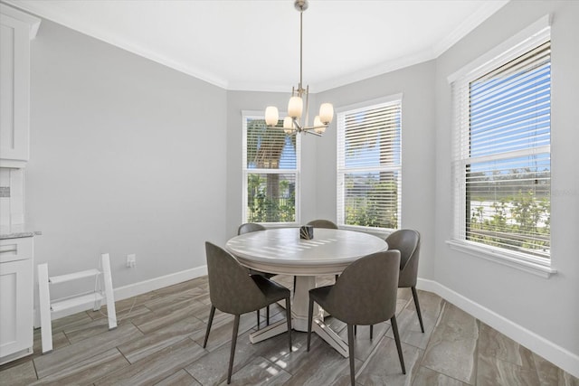 5954 Anise Dr, Sarasota, FL 34238 - dining area featuring a chandelier, crown molding, healthy amount of natural light, and light wood-style floors