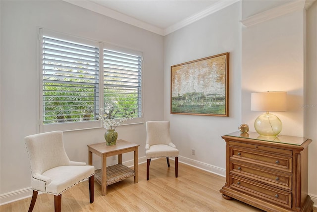 7137 Orchid Island Pl, Bradenton, FL 34202 - living area with crown molding, baseboards, and light wood finished floors