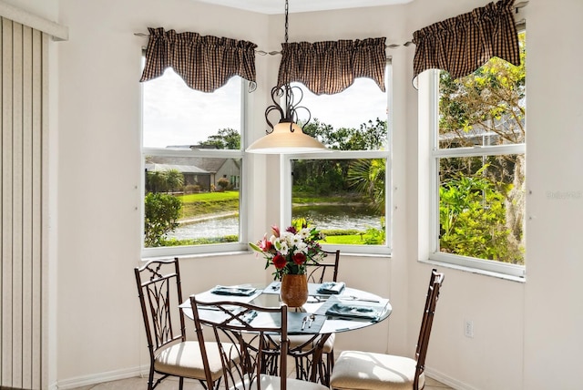 2439 Sonoma Dr W, Nokomis, FL 34275 - dining space featuring baseboards and a water view