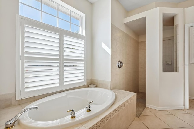 2439 Sonoma Dr W, Nokomis, FL 34275 - full bathroom with a garden tub, walk in shower, and tile patterned floors