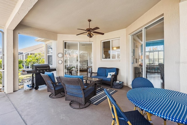 2439 Sonoma Dr W, Nokomis, FL 34275 - view of patio with an outdoor living space, a grill, and ceiling fan